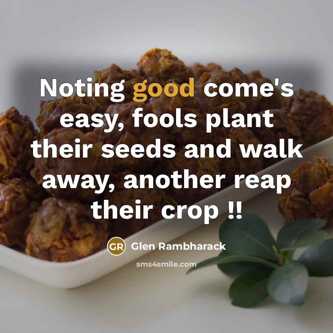 “Noting good come's easy, fools plant their seeds and walk…” quote by Glen Rambharack