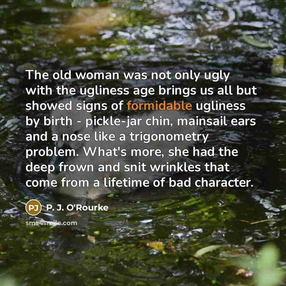 “The old woman was not only ugly with the ugliness…” quote by P. J. O'Rourke