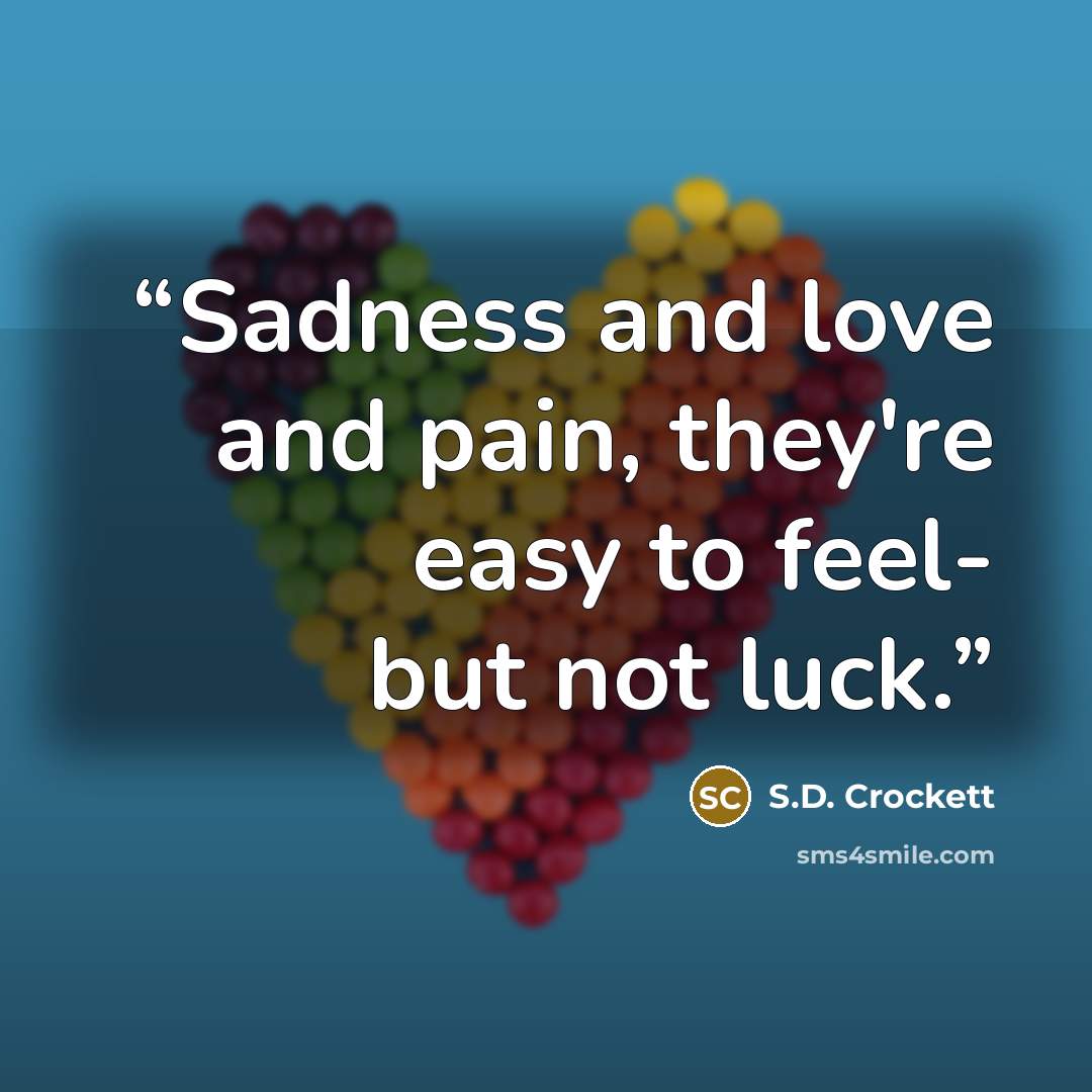 “Sadness and love and pain, they're easy to feel- but not luck.” quote by S.D. Crockett