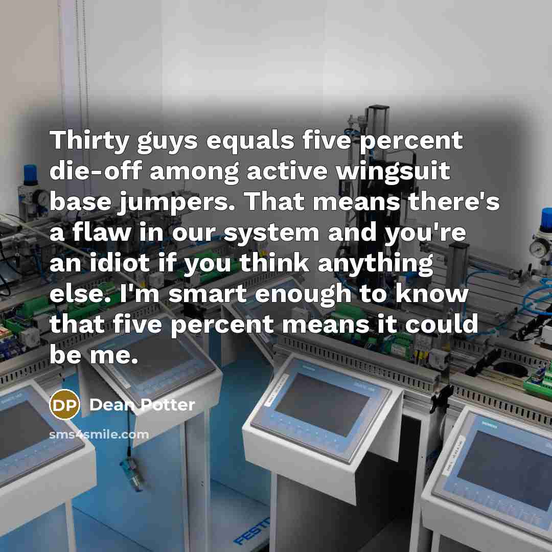 “Thirty guys equals five percent die-off among active wingsuit base…” quote by Dean Potter