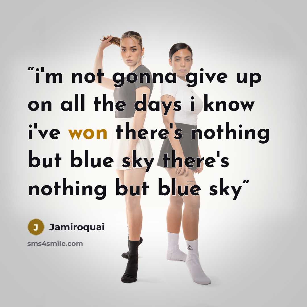 “i'm not gonna give up on all the days i know i've won there's nothing but blue sky there's nothing but blue sky” quote by Jamiroquai