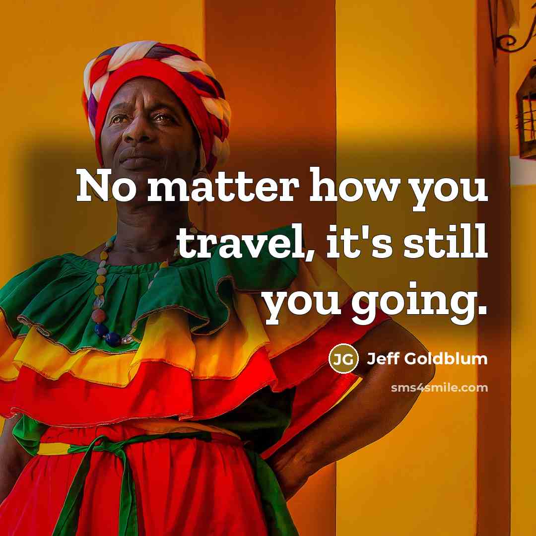 “No matter how you travel, it's still you going.…” quote by Jeff Goldblum
