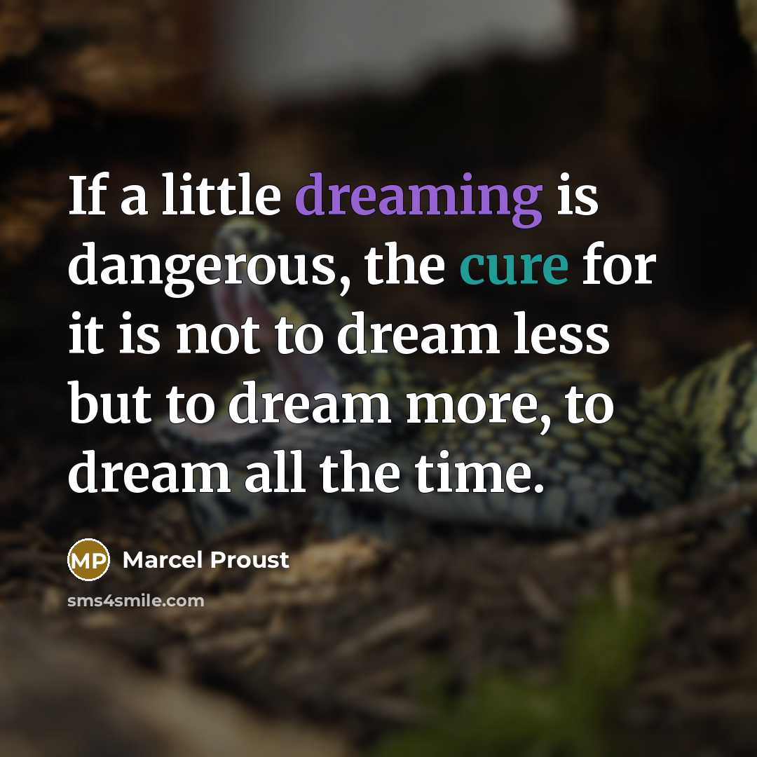 “If a little dreaming is dangerous, the cure for it…” quote by Marcel Proust