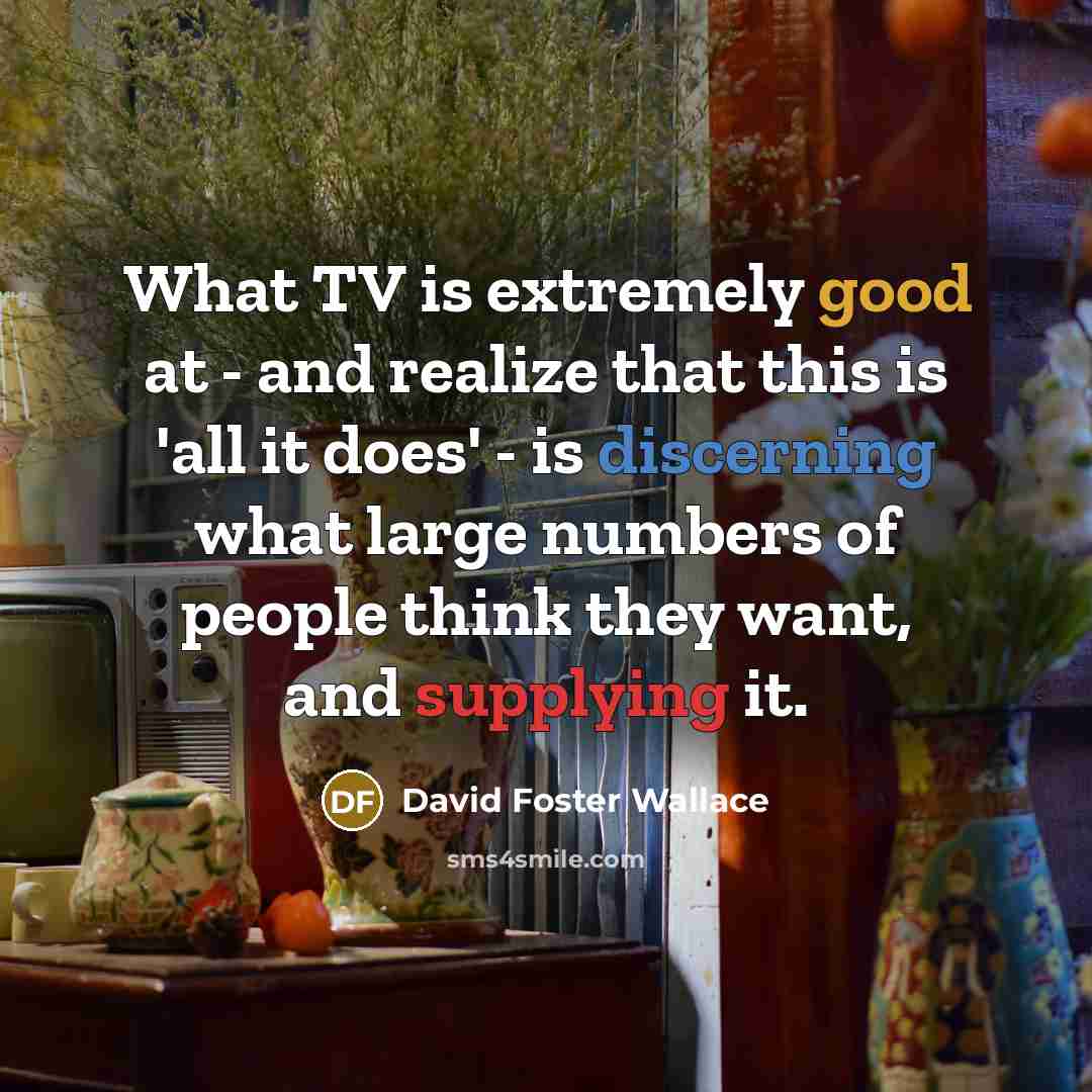 “What TV is extremely good at - and realize that this is 'all it does' - is discerning what large numbers of people think they want, and supplying it.” quote by David Foster Wallace