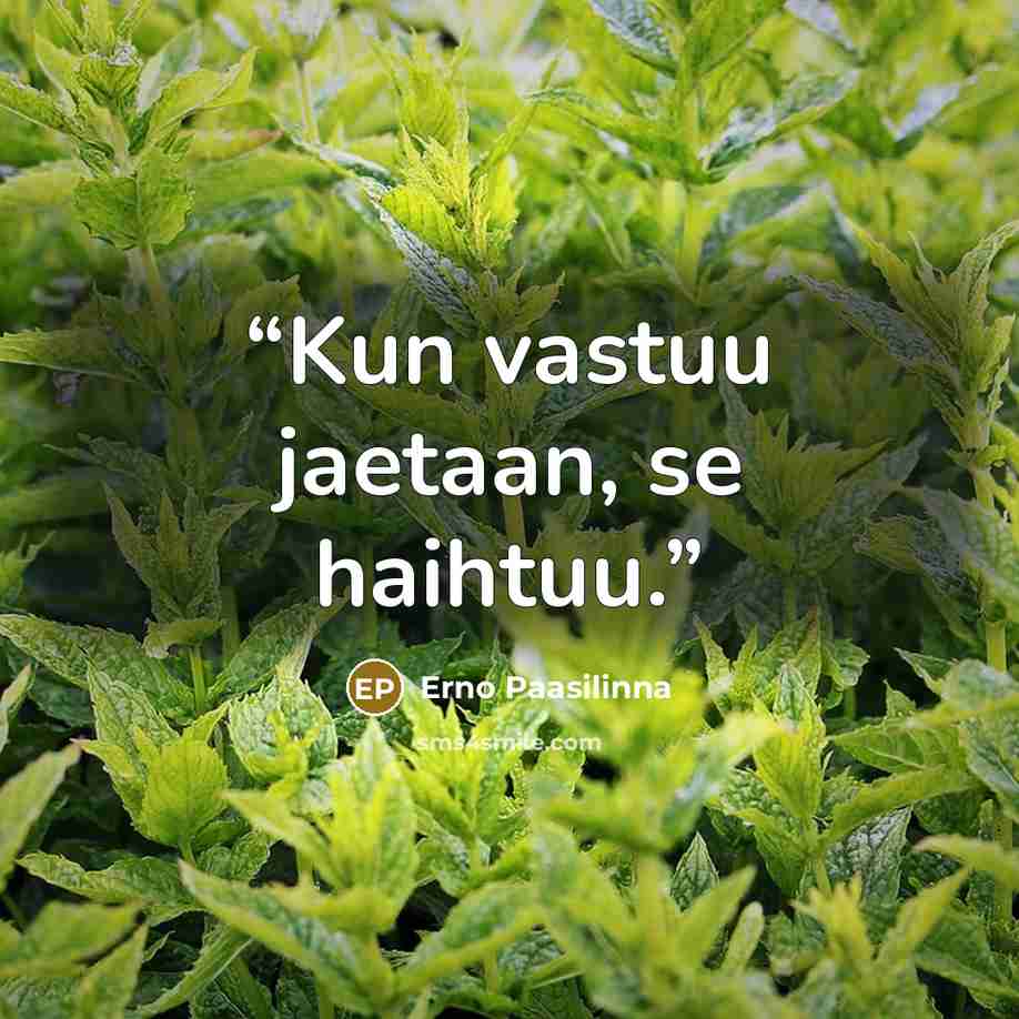 “Kun vastuu jaetaan, se haihtuu.” quote by Erno Paasilinna