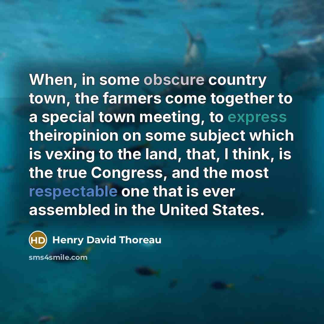 “When, in some obscure country town, the farmers come together to a special town meeting, to express theiropinion on some subject which is vexing to the land, that, I think, is the true Congress, and the most respectable one that is ever assembled in the United States.” quote by Henry David Thoreau