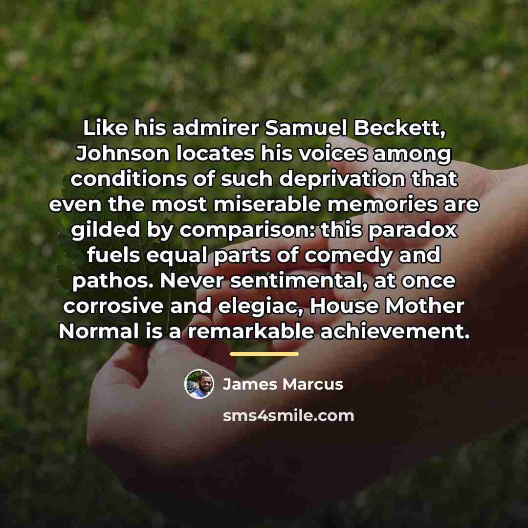 “Like his admirer Samuel Beckett, Johnson locates his voices among…” quote by James Marcus