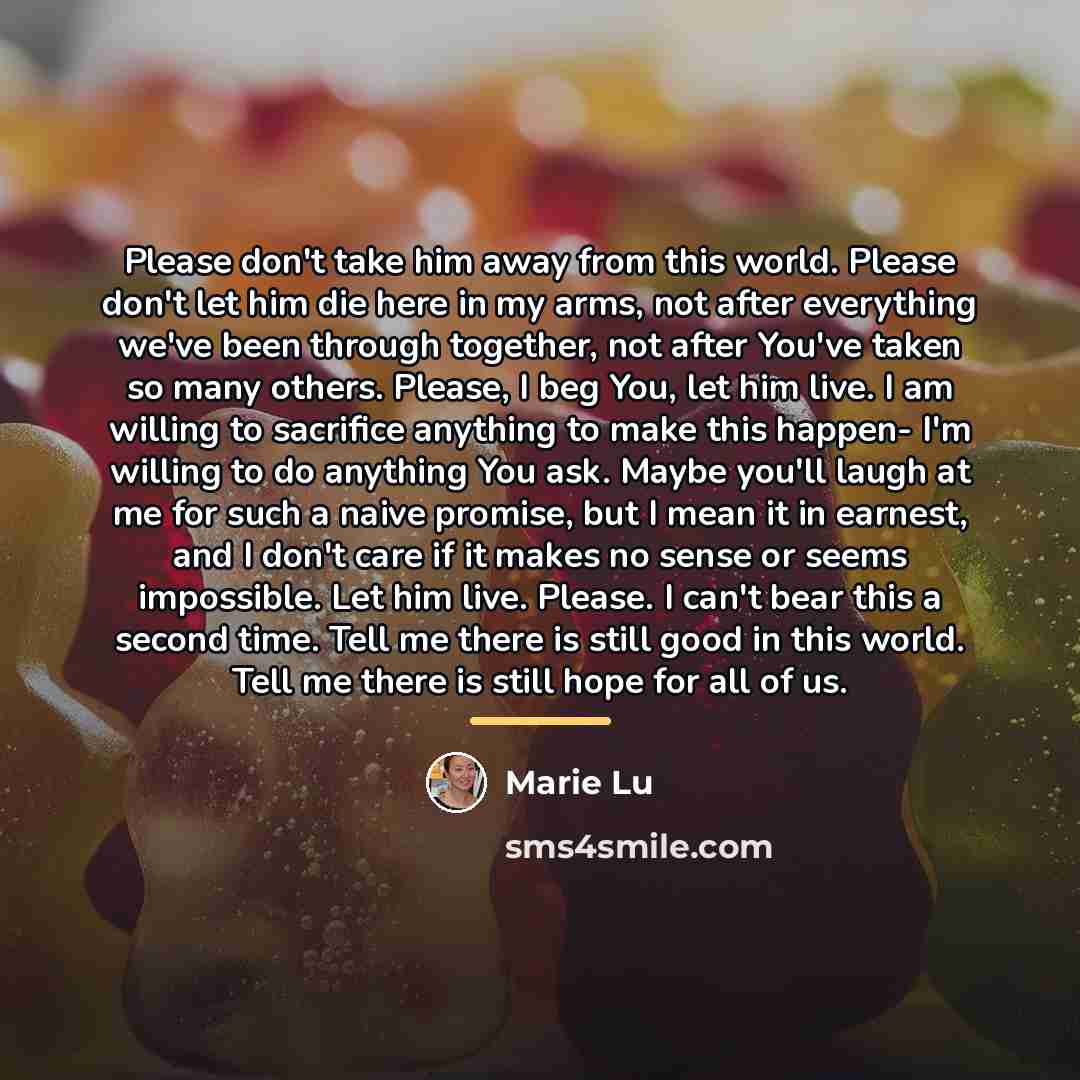 “Please don't take him away from this world. Please don't…” quote by Marie Lu