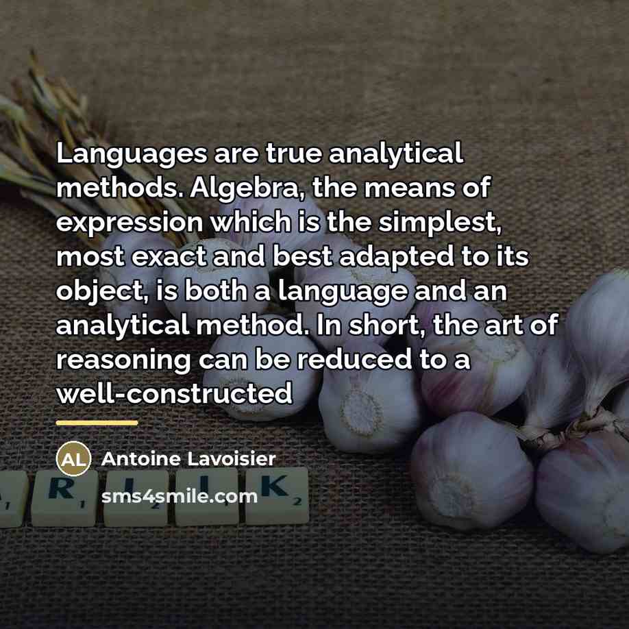 “Languages are true analytical methods. Algebra, the means of expression…” quote by Antoine Lavoisier