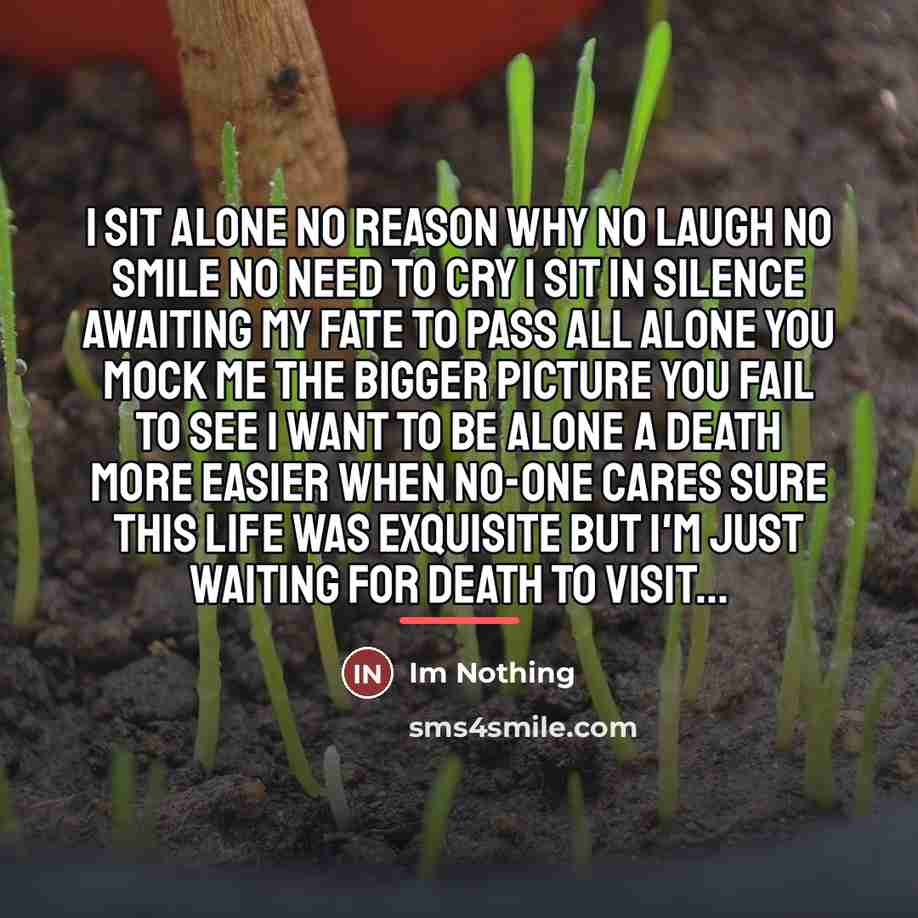“I sit alone No reason why No laugh no smile…” quote by Im Nothing
