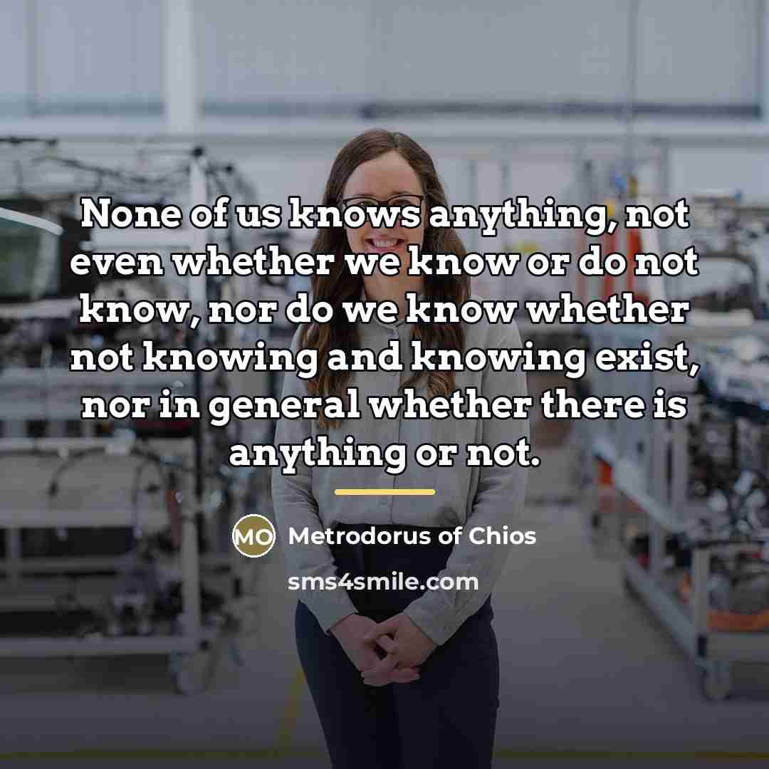 “None of us knows anything, not even whether we know…” quote by Metrodorus of Chios