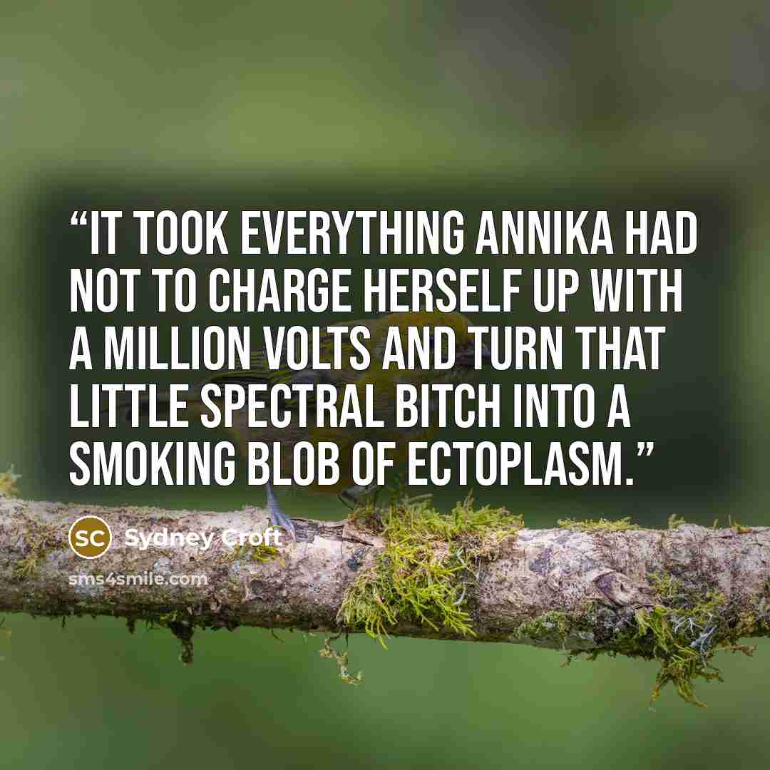 “It took everything Annika had not to charge herself up with a million volts and turn that little spectral bitch into a smoking blob of ectoplasm.” quote by Sydney Croft