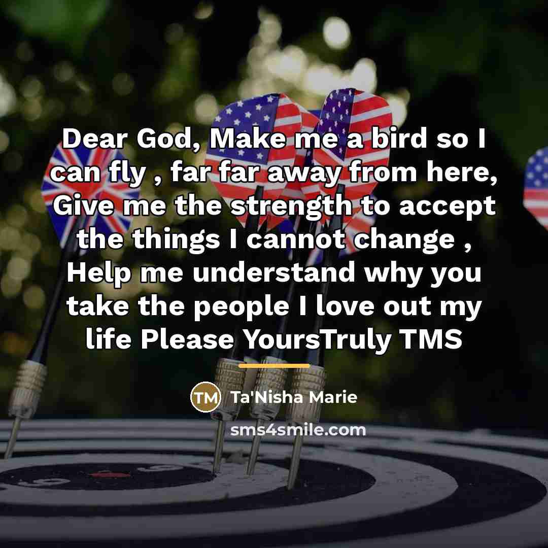 “Dear God, Make me a bird so I can fly…” quote by Ta'Nisha Marie