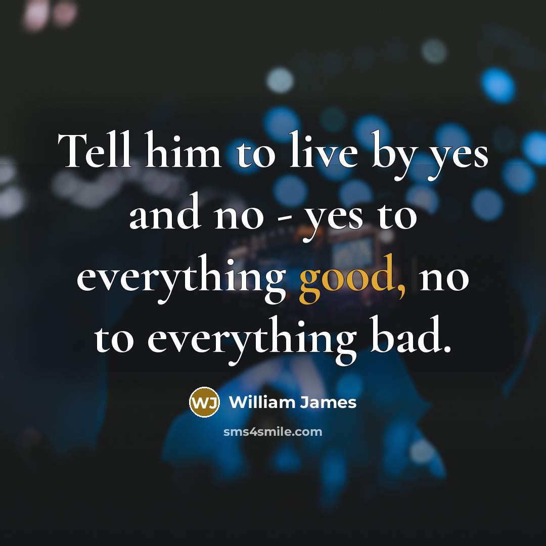 “Tell him to live by yes and no - yes to everything good, no to everything bad.” quote by William James