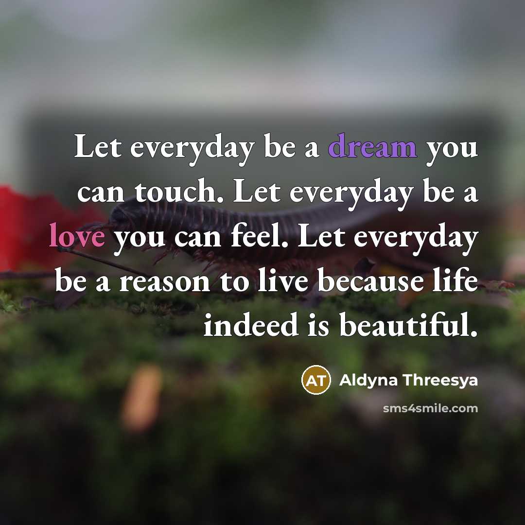 “Let everyday be a dream you can touch. Let everyday…” quote by Aldyna Threesya