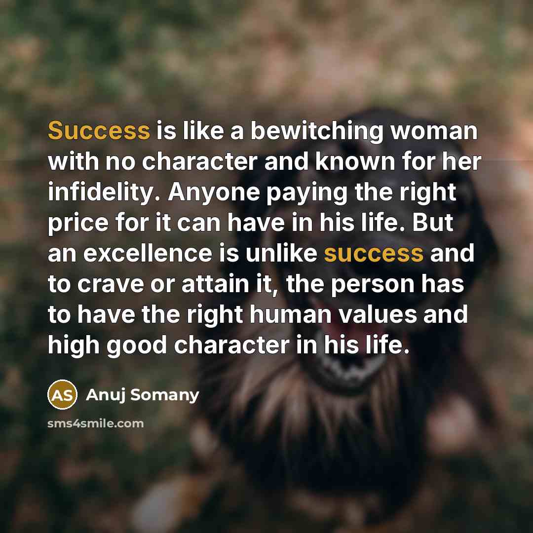 “Success is like a bewitching woman with no character and…” quote by Anuj Somany