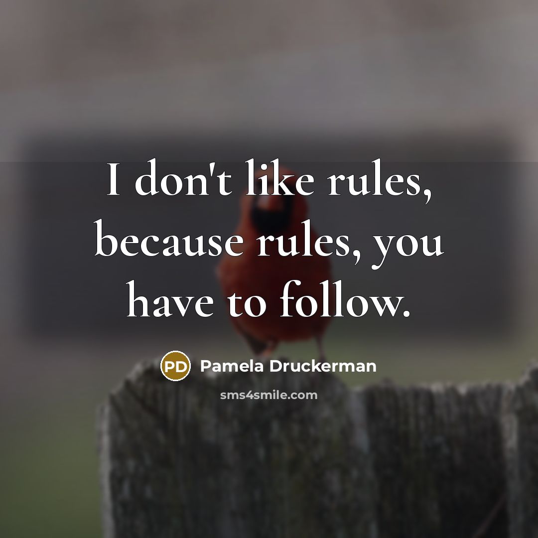 “I don't like rules, because rules, you have to follow.…” quote by Pamela Druckerman