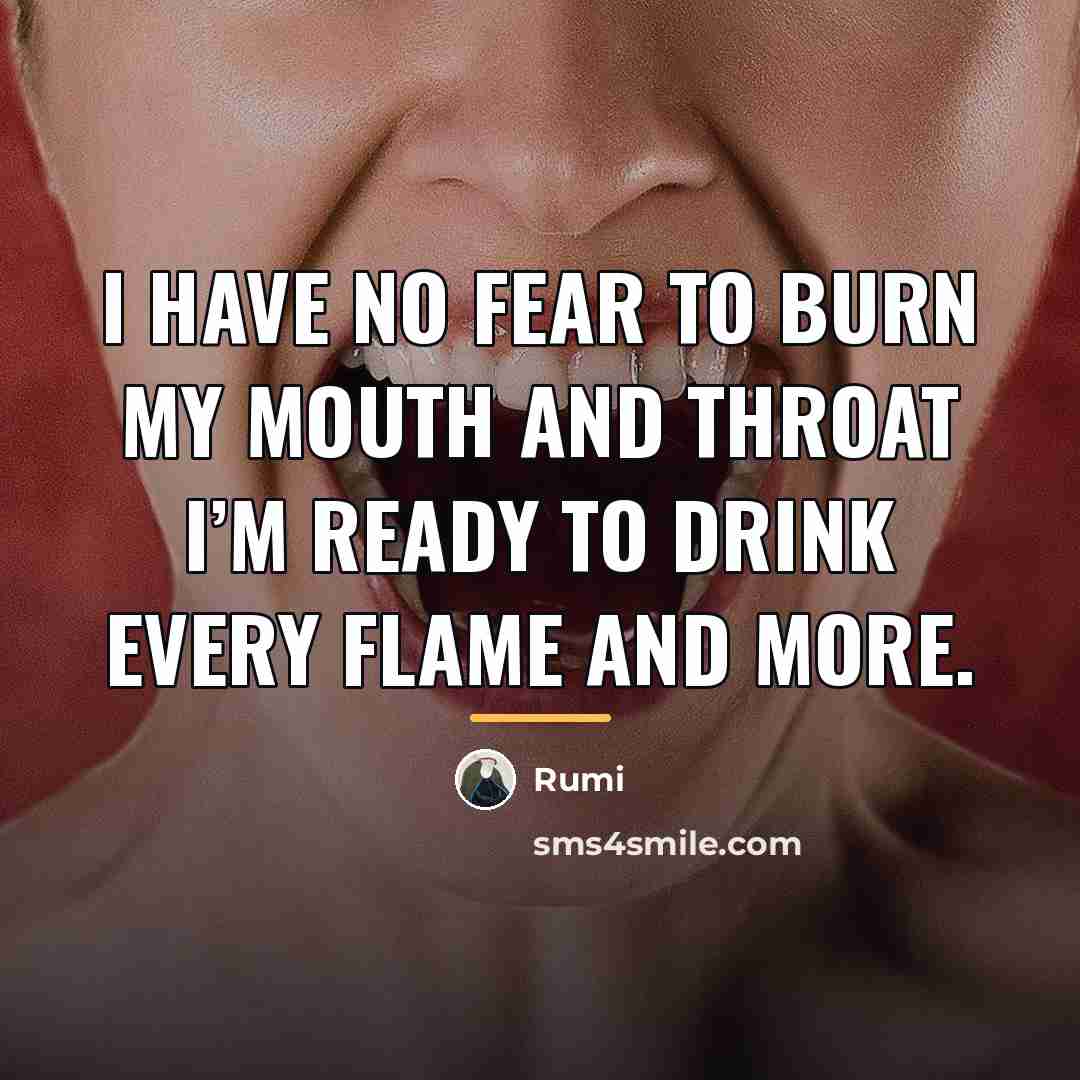 “I have no fear to burn my mouth and throat…” quote by Rumi