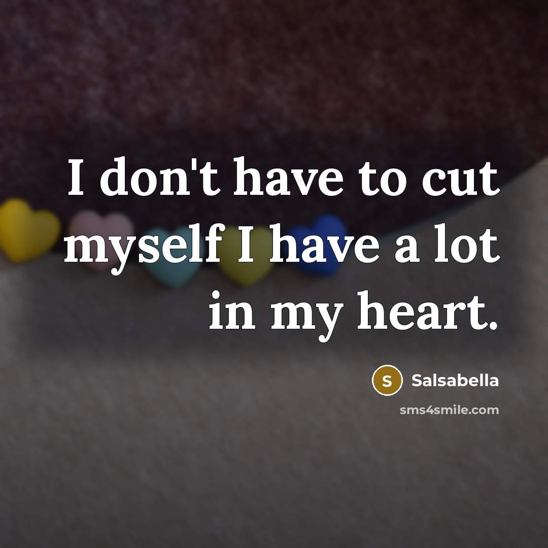 “I don't have to cut myself I have a lot in my heart.” quote by Salsabella