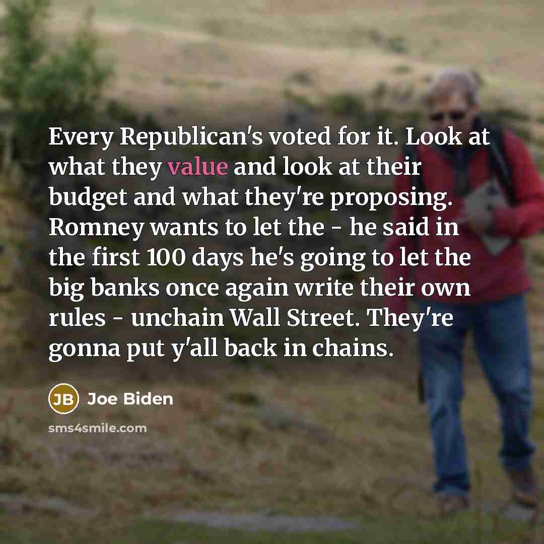 “Every Republican's voted for it. Look at what they value…” quote by Joe Biden