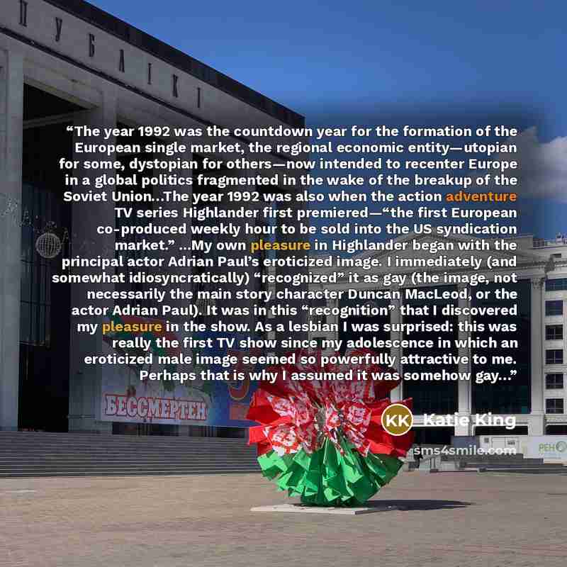 “The year 1992 was the countdown year for the formation of the European single market, the regional economic entity—utopian for some, dystopian for others—now intended to recenter Europe in a global politics fragmented in the wake of the breakup of the Soviet Union…The year 1992 was also when the…” quote by Katie King