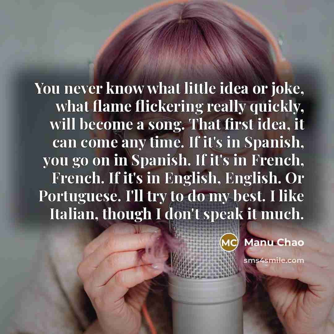 “You never know what little idea or joke, what flame…” quote by Manu Chao
