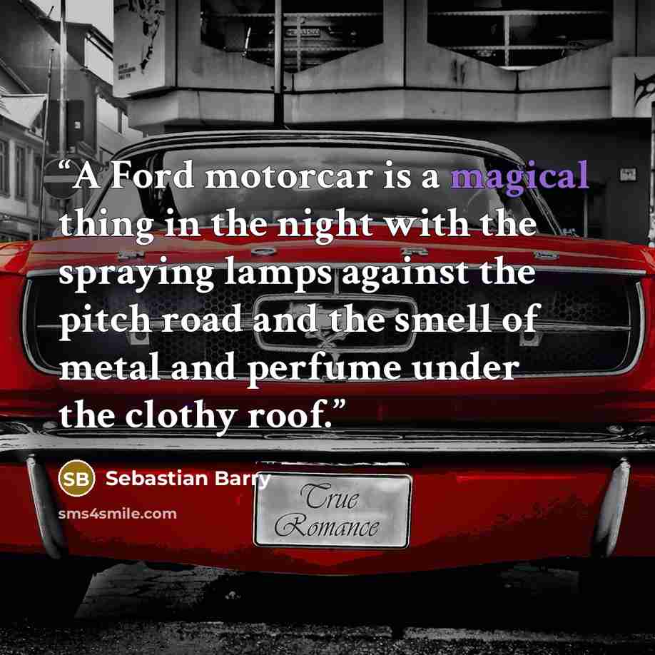 “A Ford motorcar is a magical thing in the night with the spraying lamps against the pitch road and the smell of metal and perfume under the clothy roof.” quote by Sebastian Barry