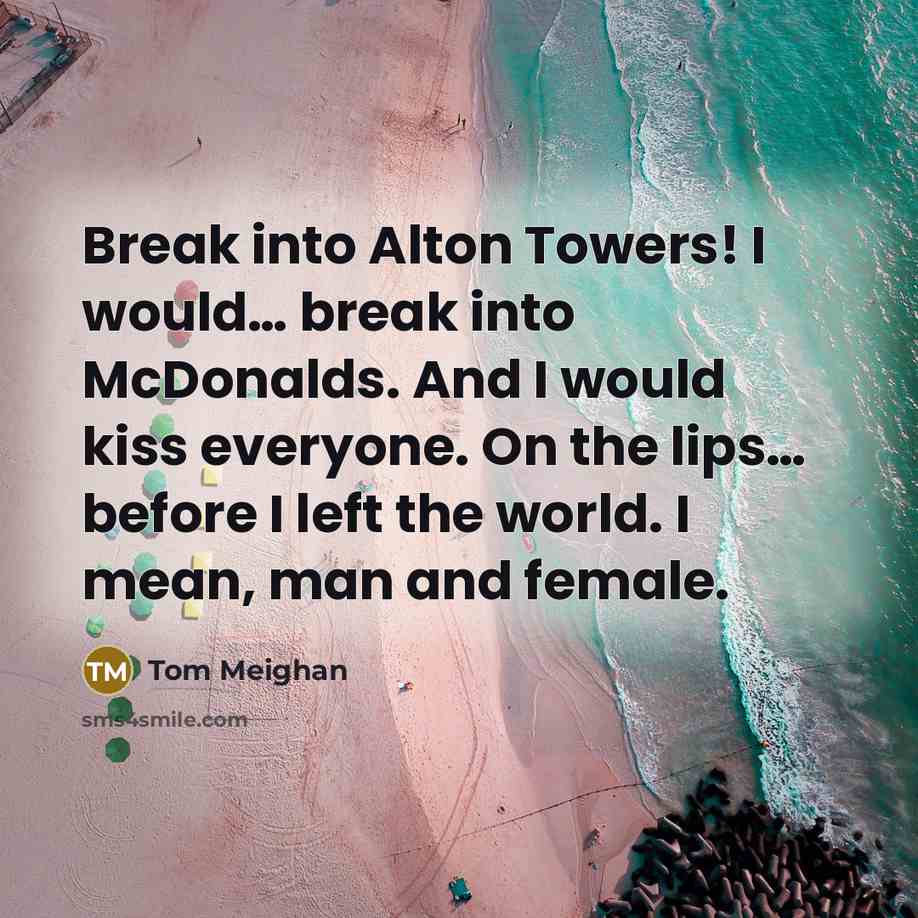 “Break into Alton Towers! I would… break into McDonalds. And…” quote by Tom Meighan