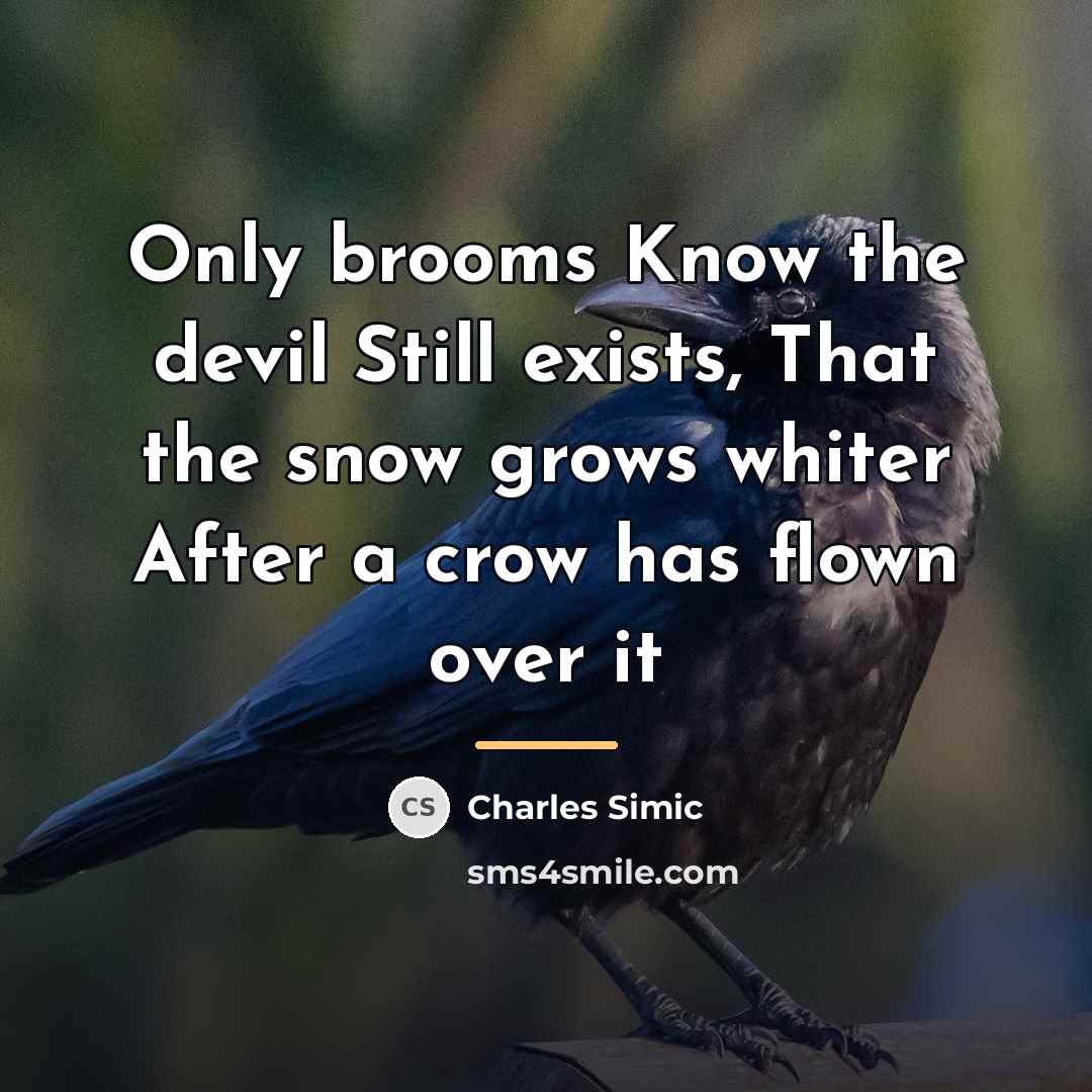“Only brooms Know the devil Still exists, That the snow…” quote by Charles Simic