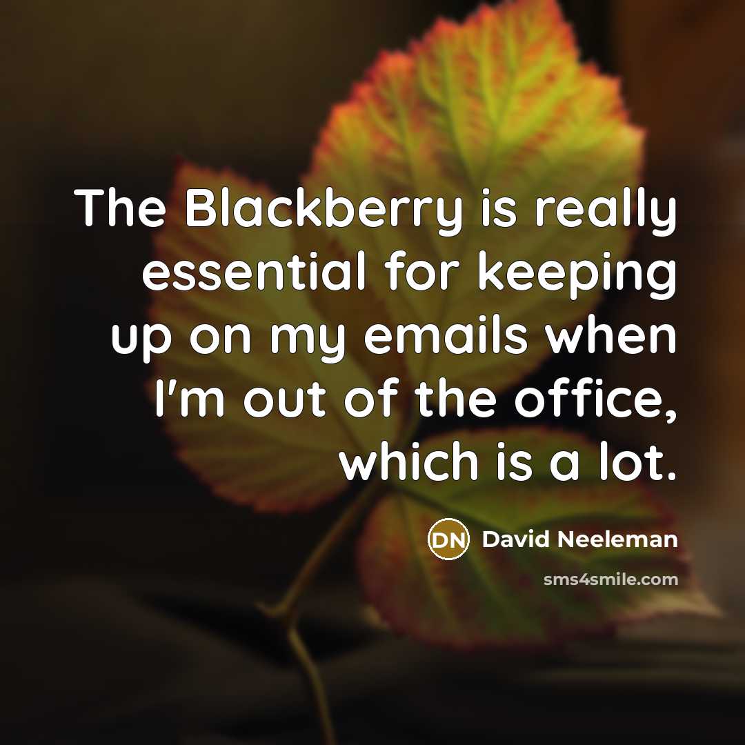 “The Blackberry is really essential for keeping up on my emails when I'm out of the office, which is a lot.” quote by David Neeleman