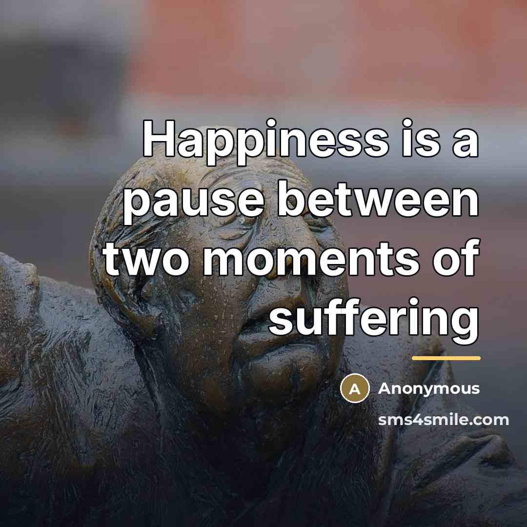 “Happiness is a pause between two moments of suffering…” quote by Anonymous