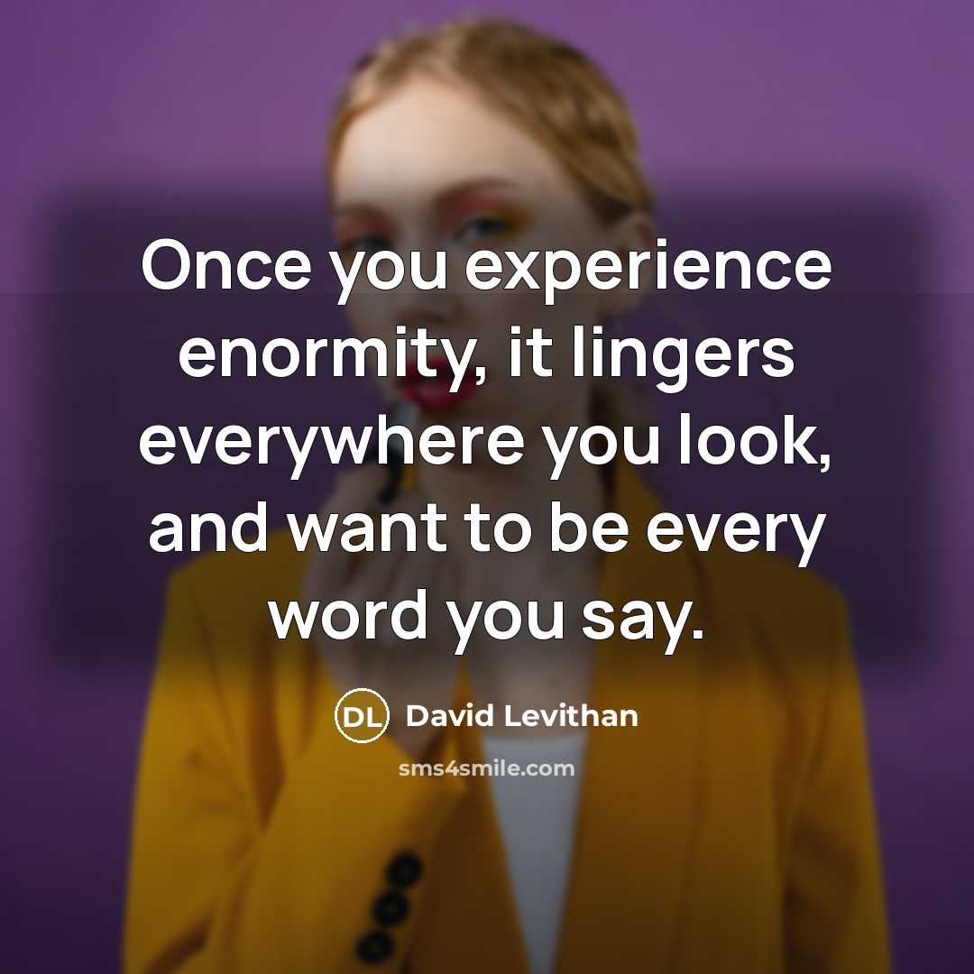“Once you experience enormity, it lingers everywhere you look, and…” quote by David Levithan