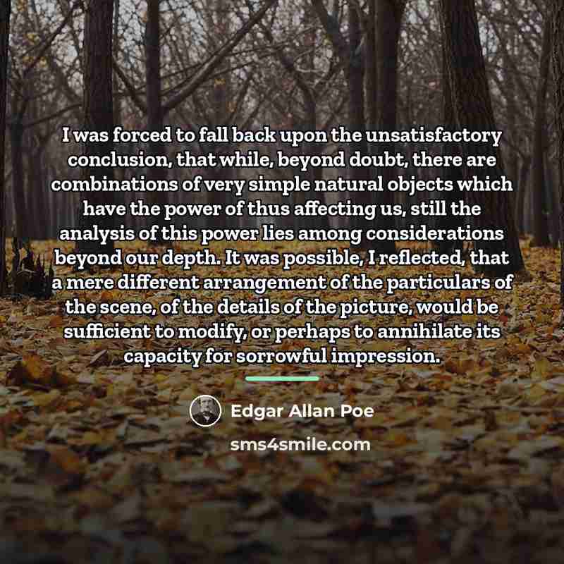 “I was forced to fall back upon the unsatisfactory conclusion,…” quote by Edgar Allan Poe