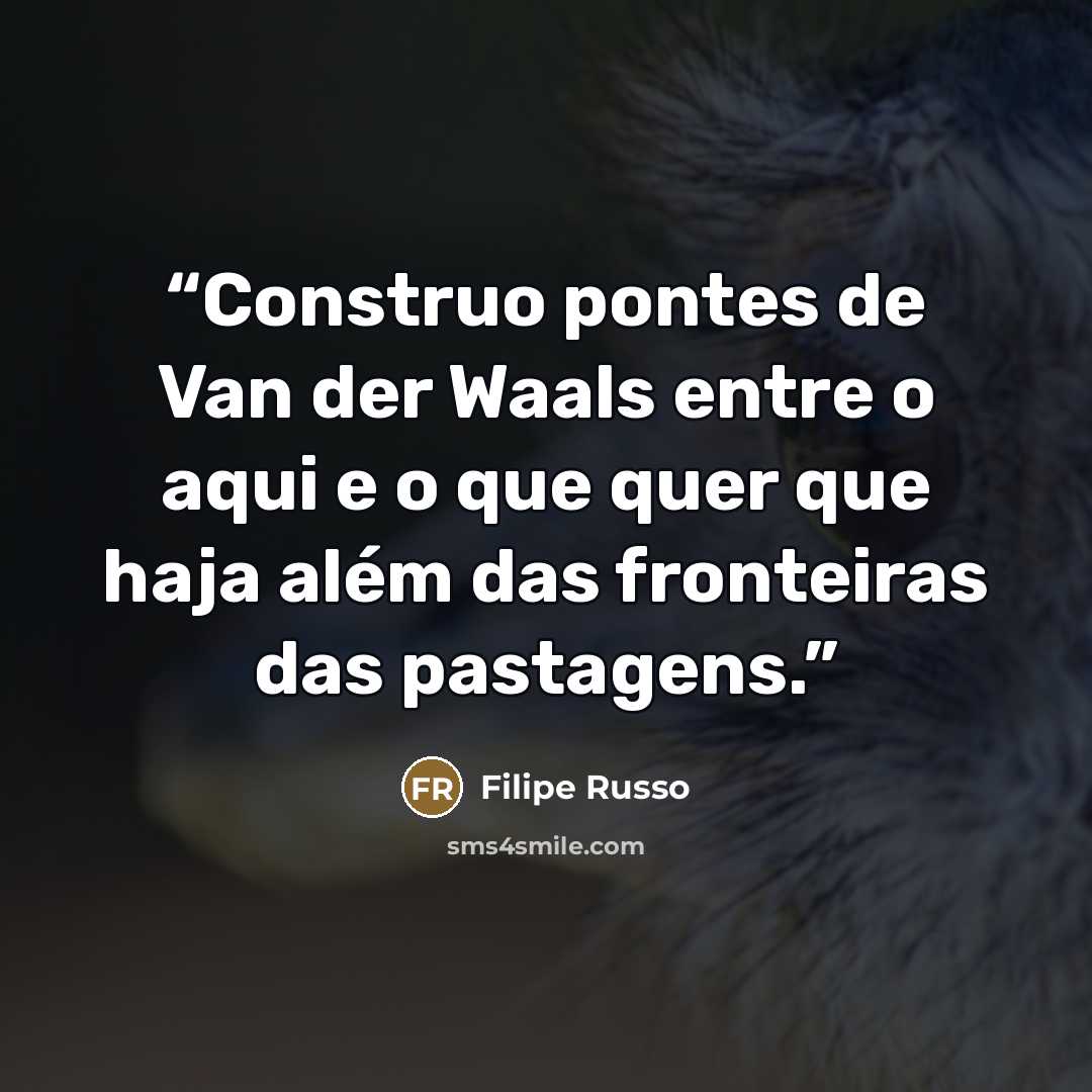 “Construo pontes de Van der Waals entre o aqui e o que quer que haja além das fronteiras das pastagens.” quote by Filipe Russo