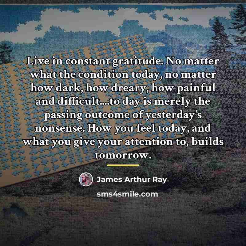“Live in constant gratitude. No matter what the condition today,…” quote by James Arthur Ray
