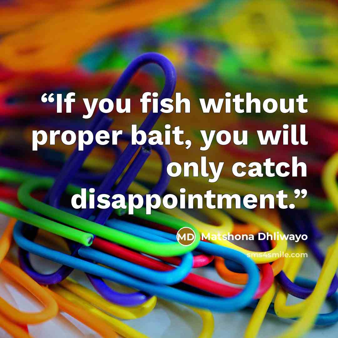“If you fish without proper bait, you will only catch disappointment.” quote by Matshona Dhliwayo