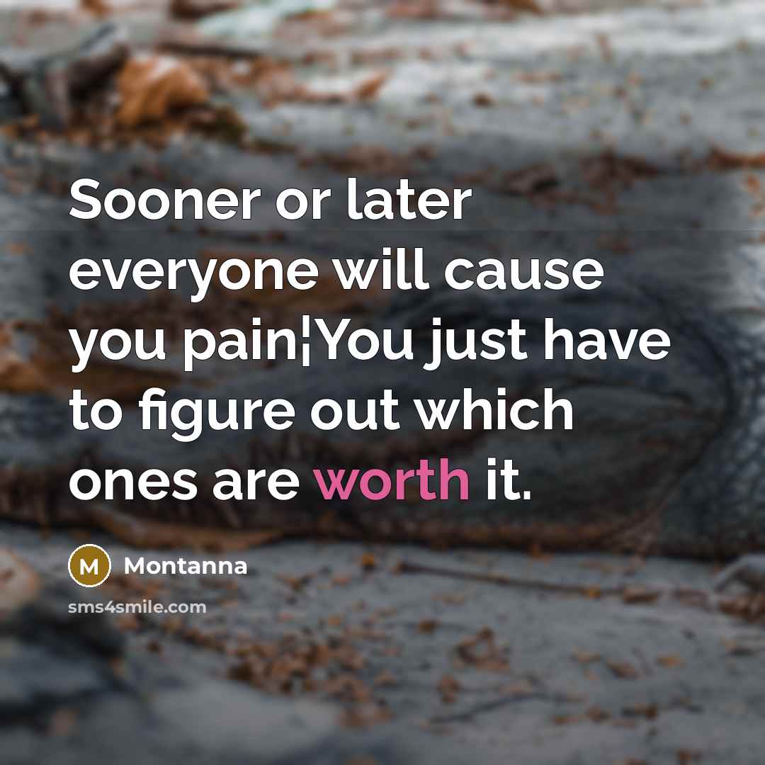 “Sooner or later everyone will cause you pain¦You just have to figure out which ones are worth it.” quote by Montanna