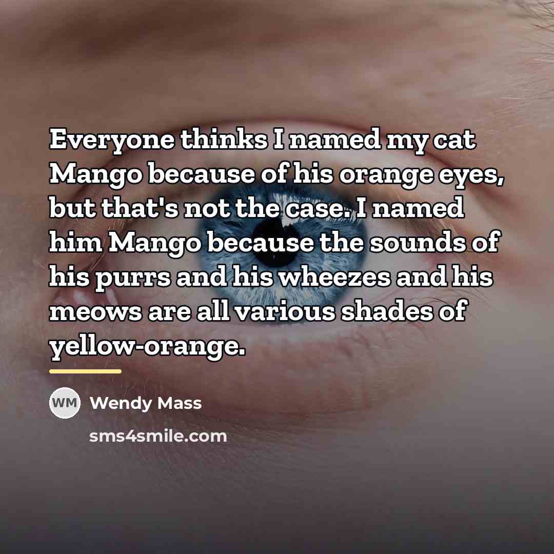 “Everyone thinks I named my cat Mango because of his…” quote by Wendy Mass