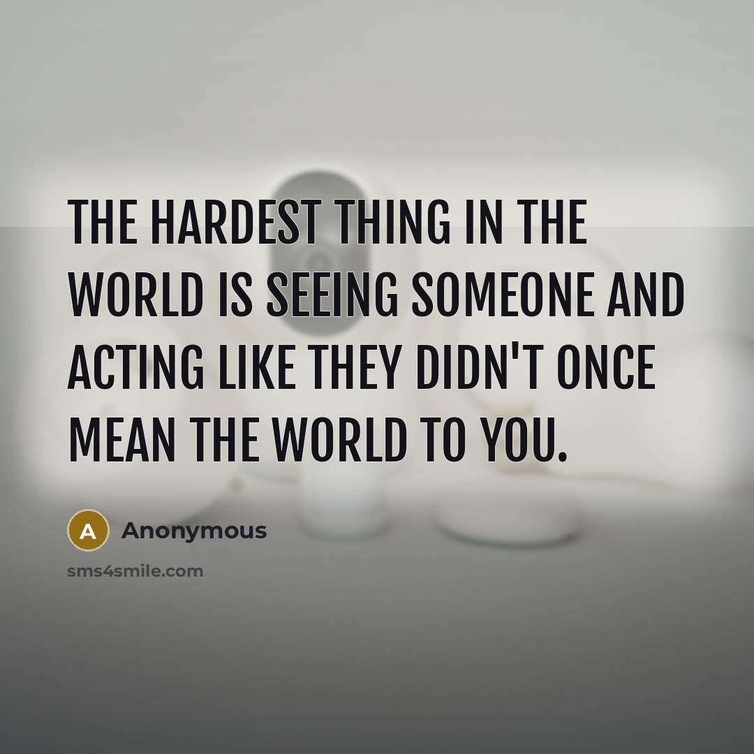 “The hardest thing in the world is seeing someone and acting like they didn't once mean the world to you.” quote by Anonymous