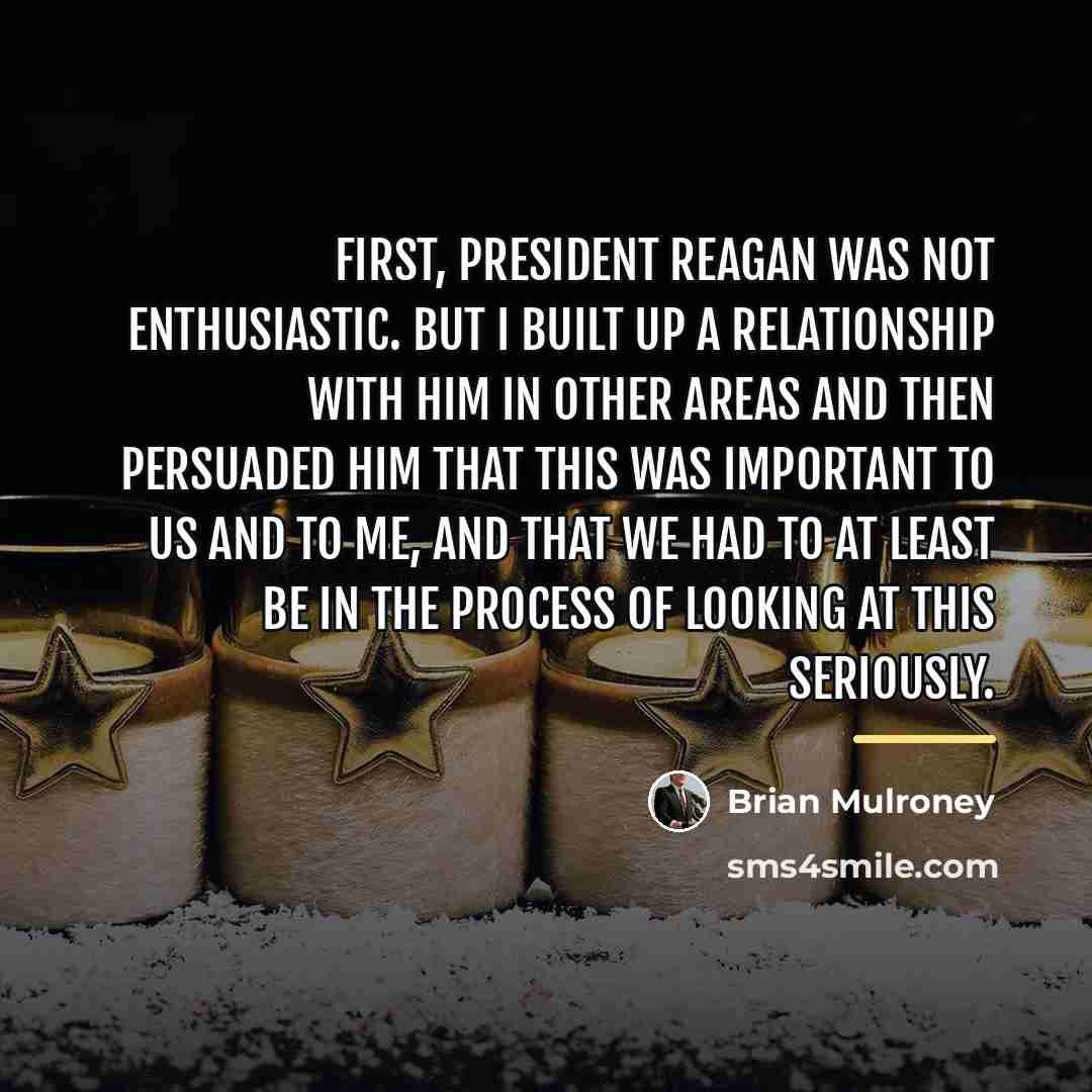 “First, President Reagan was not enthusiastic. But I built up…” quote by Brian Mulroney