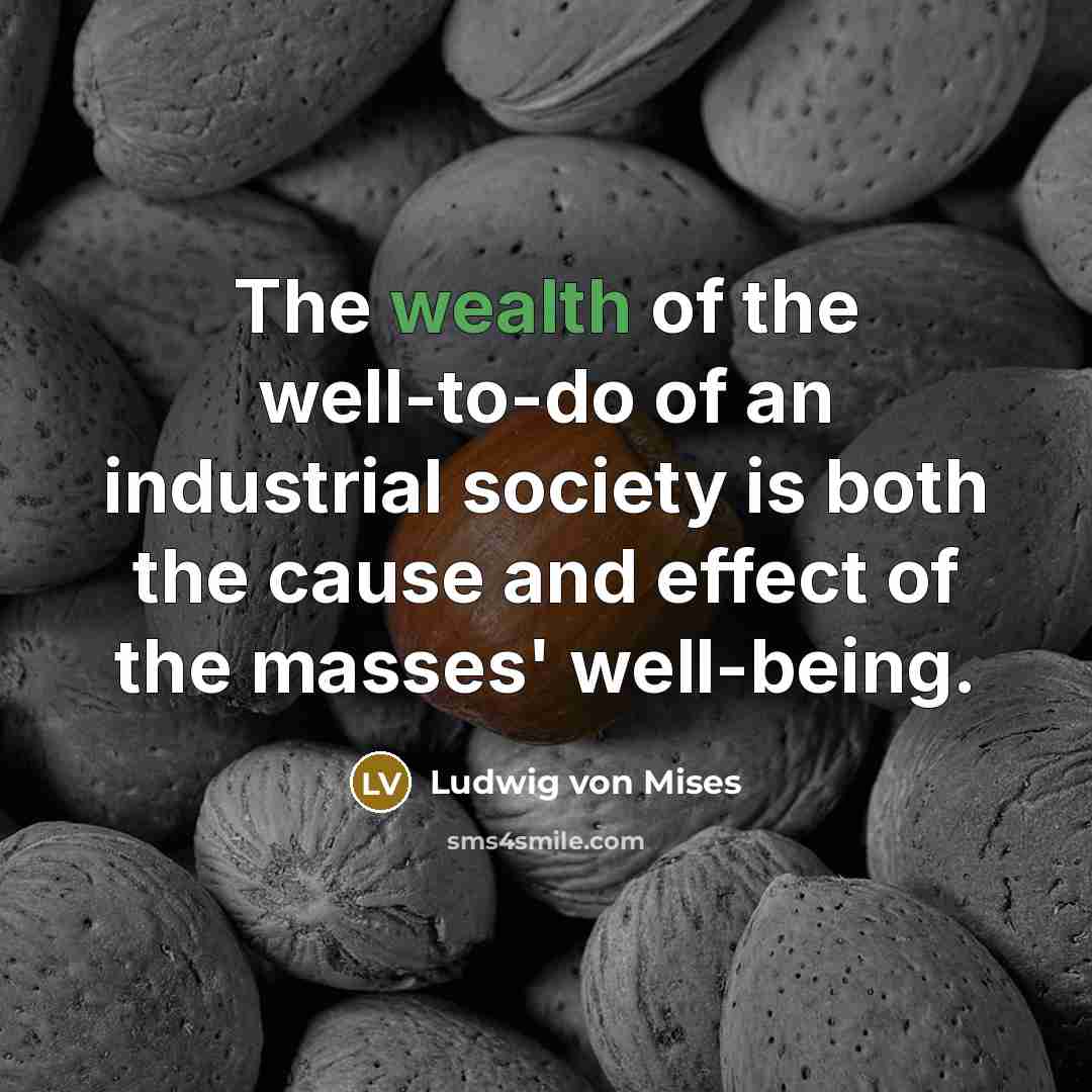 “The wealth of the well-to-do of an industrial society is…” quote by Ludwig von Mises