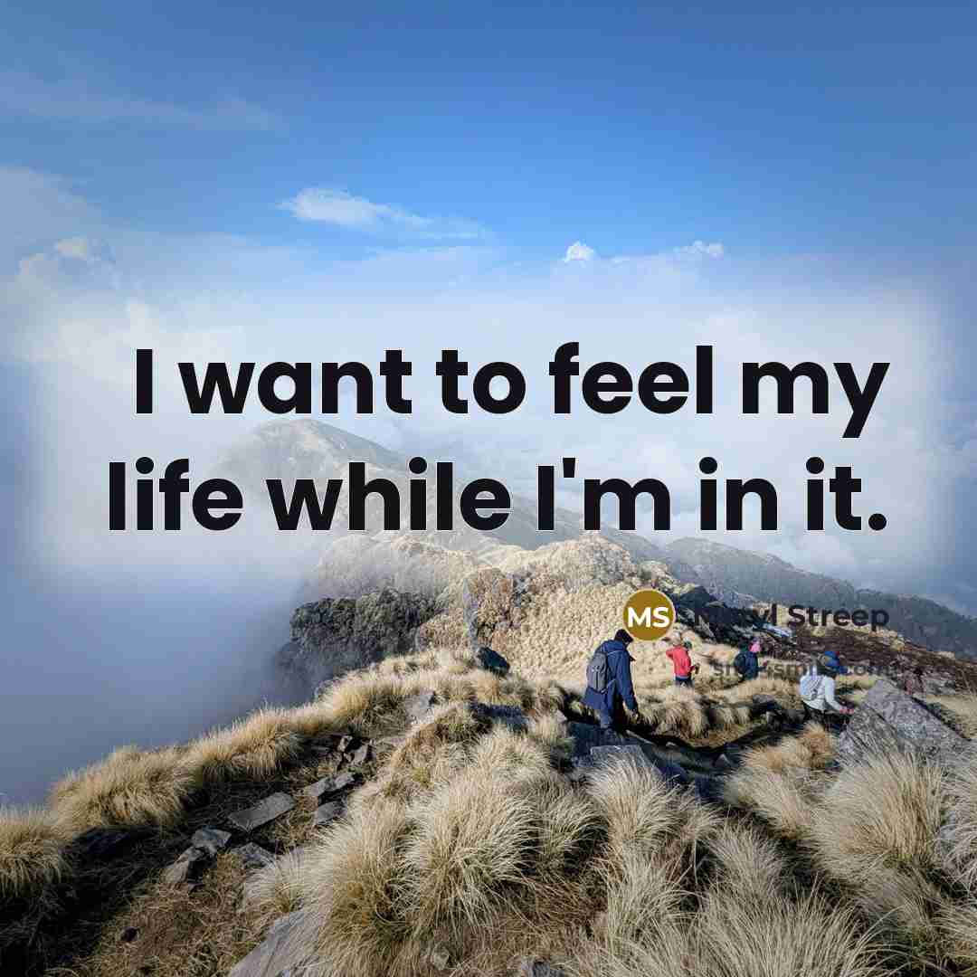 “I want to feel my life while I'm in it.…” quote by Meryl Streep