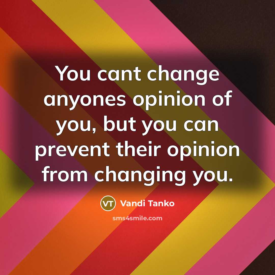 “You cant change anyones opinion of you, but you can prevent their opinion from changing you.” quote by Vandi Tanko