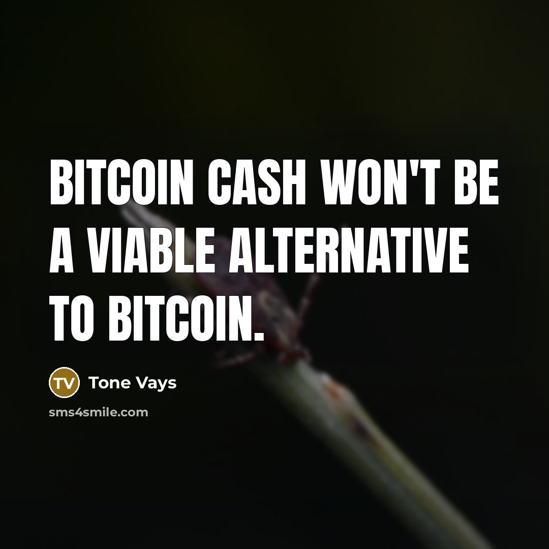 “Bitcoin Cash won't be a viable alternative to Bitcoin.…” quote by Tone Vays