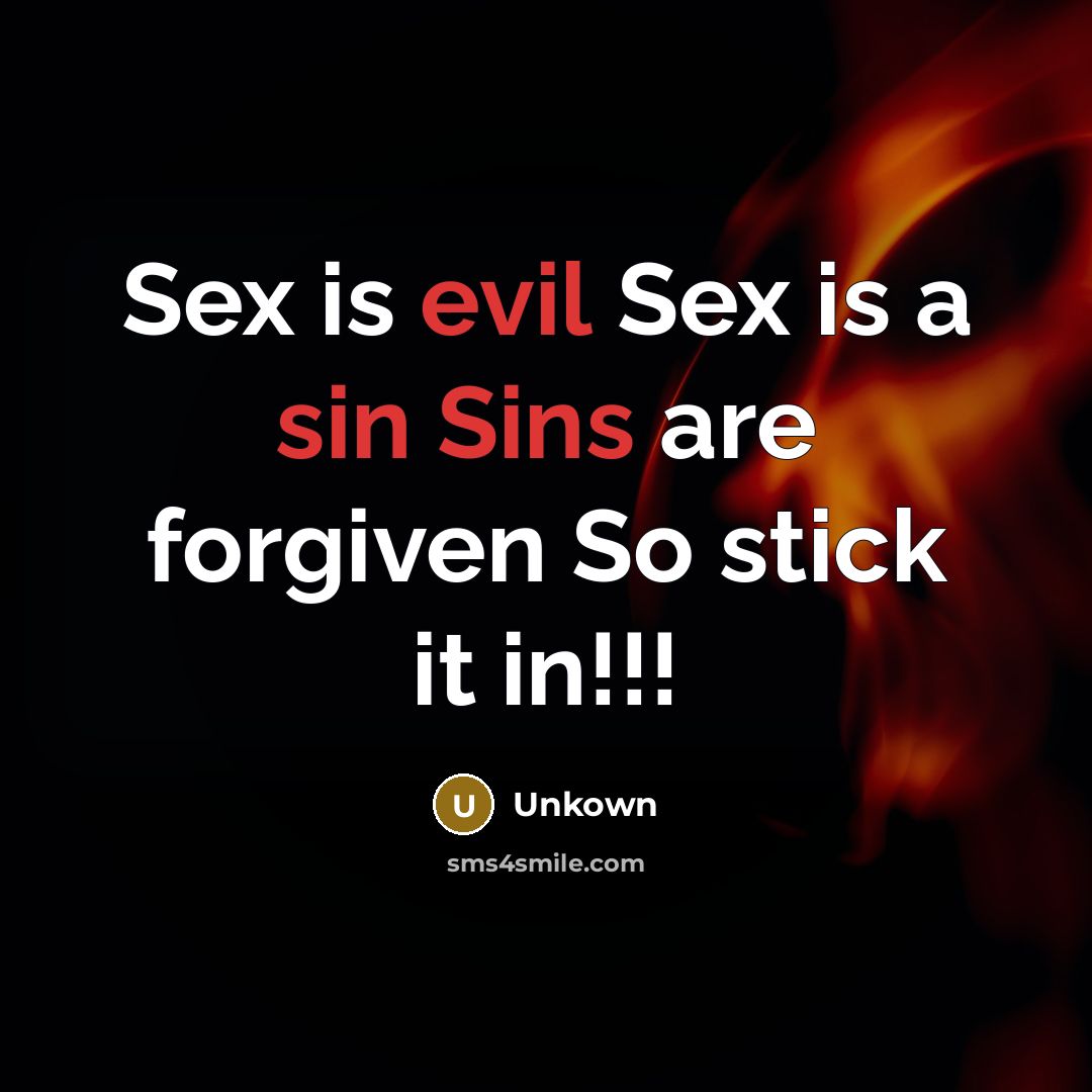 “Sex is evil Sex is a sin Sins are forgiven So stick it in!!!” quote by Unkown