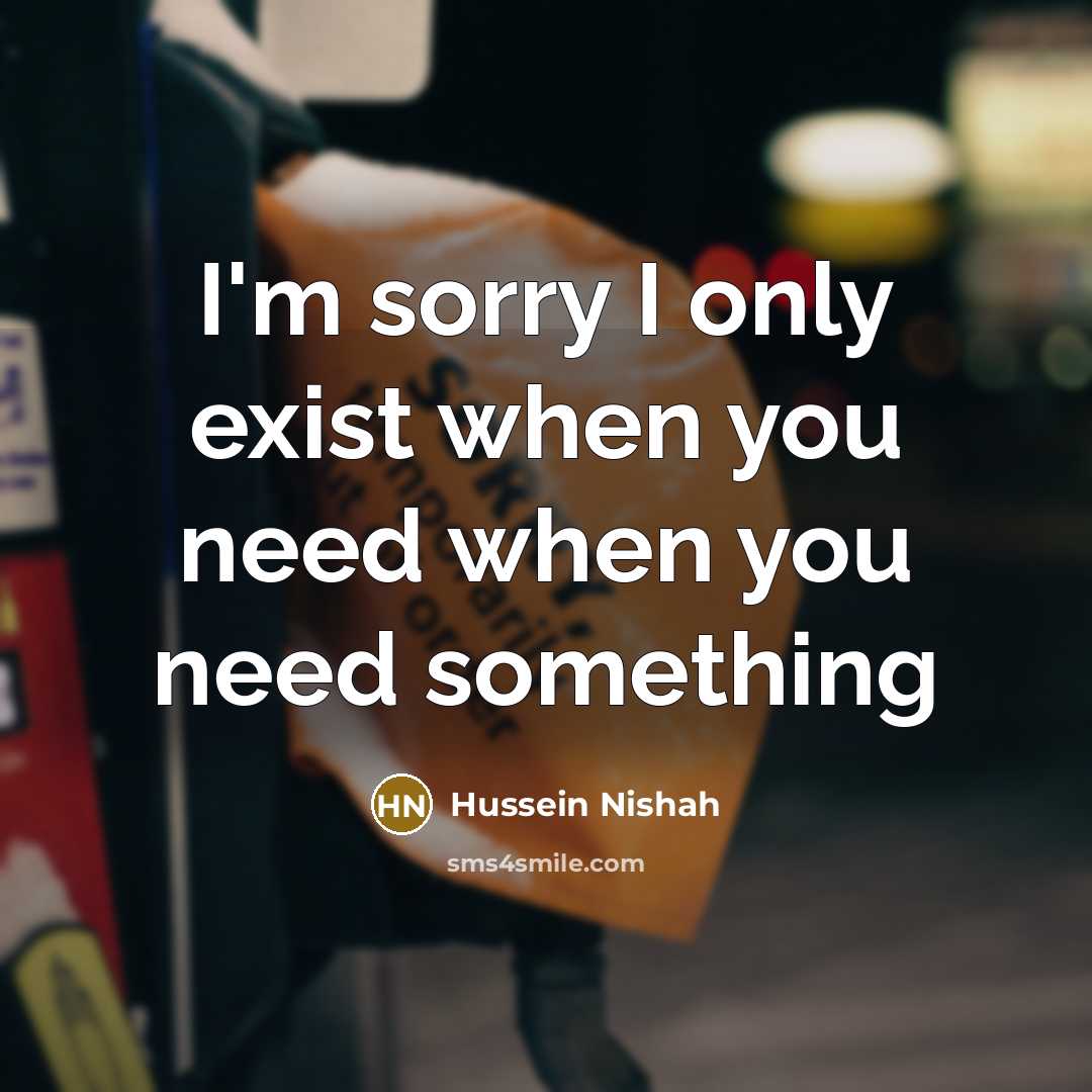 “I'm sorry I only exist when you need when you need something” quote by Hussein Nishah