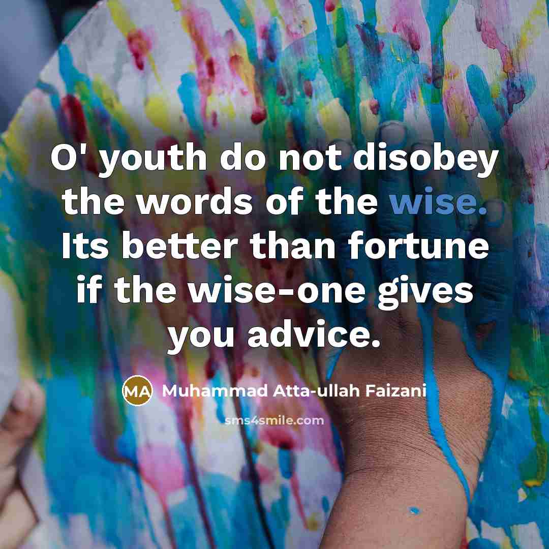 “O' youth do not disobey the words of the wise.…” quote by Muhammad Atta-ullah Faizani