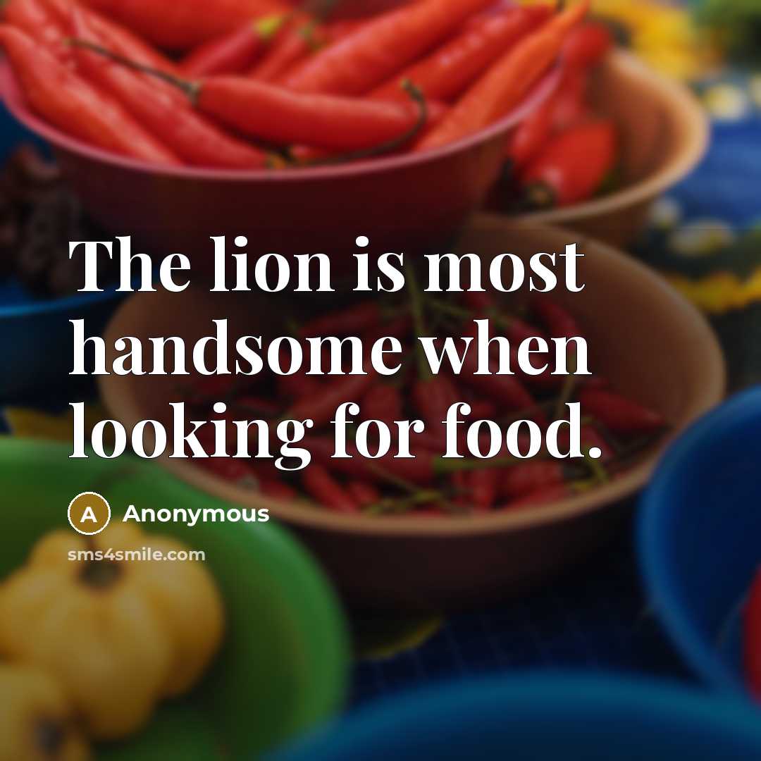 “The lion is most handsome when looking for food.…” quote by Anonymous