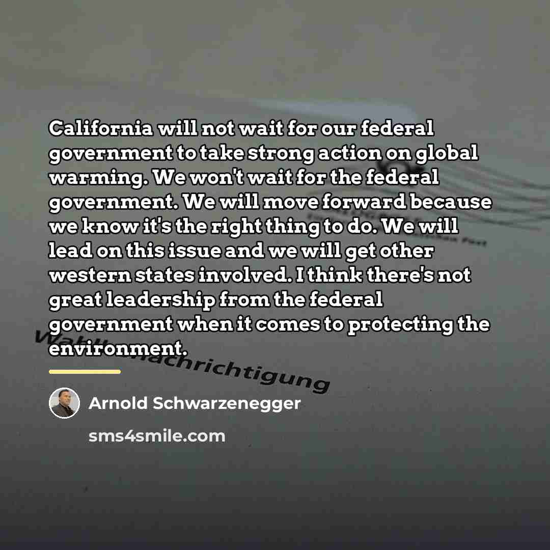 “California will not wait for our federal government to take…” quote by Arnold Schwarzenegger