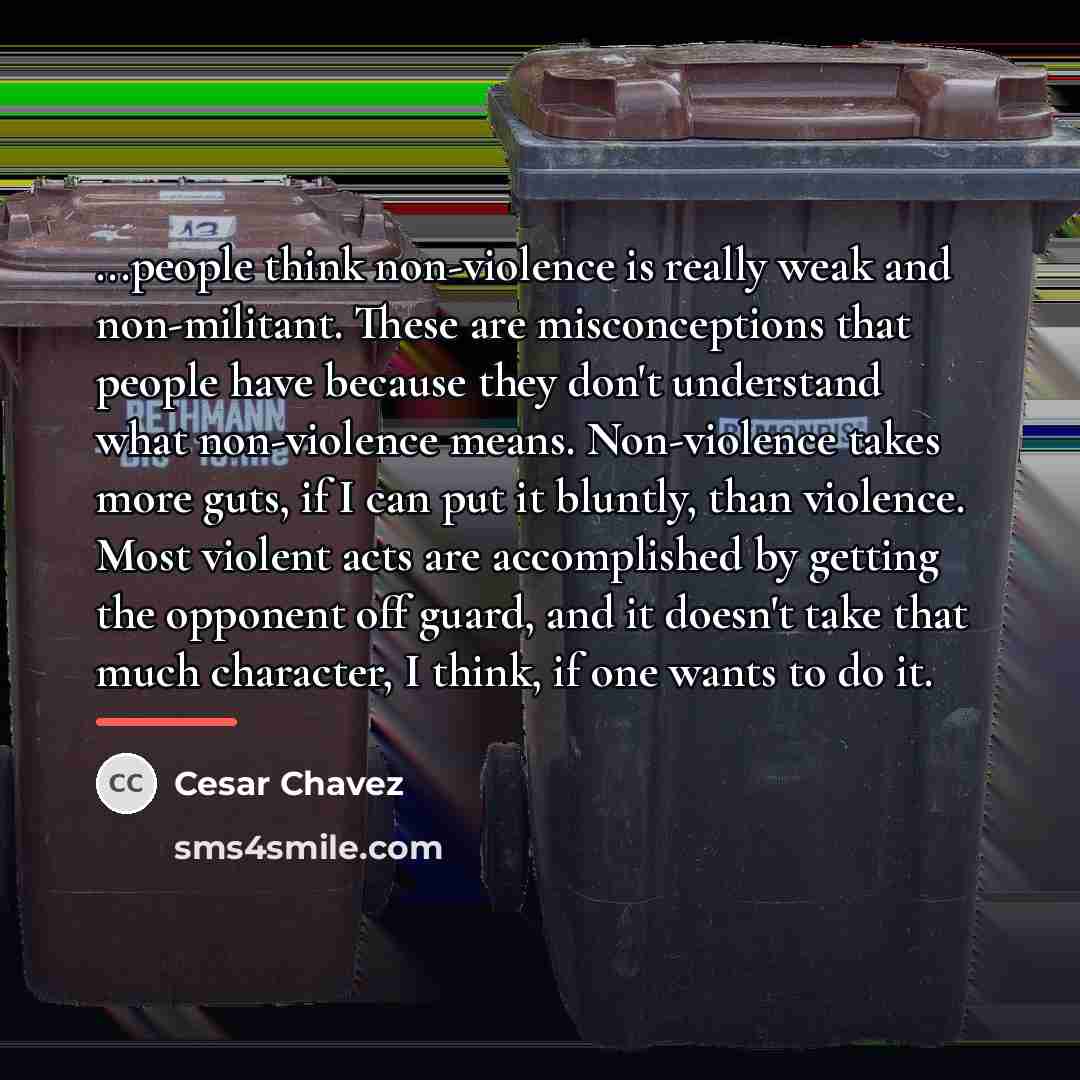 “...people think non-violence is really weak and non-militant. These are…” quote by Cesar Chavez
